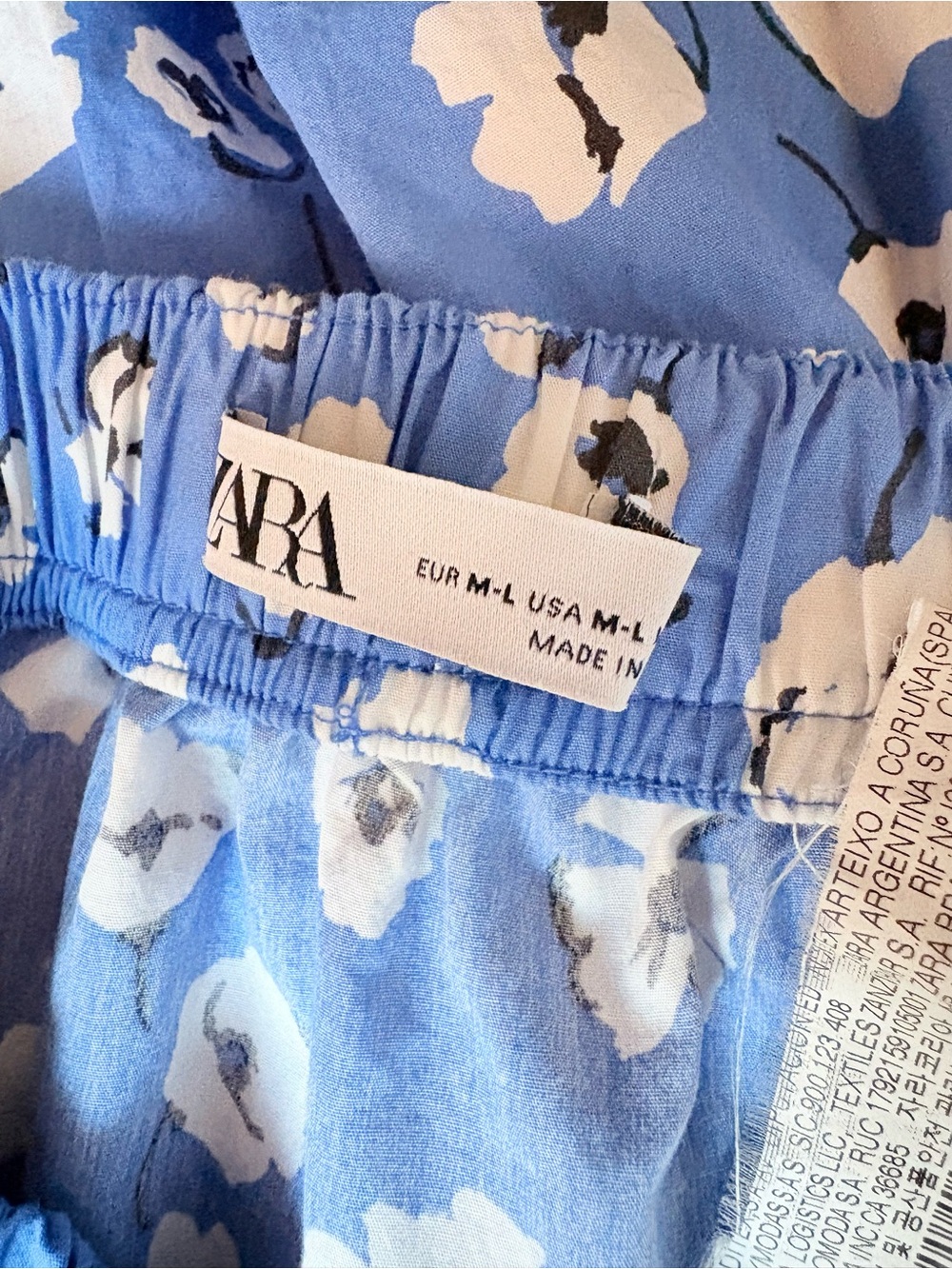 Zara Blue Floral Tiered Maxi Skirt Elastic Waist M/L - Picture 4 of 4